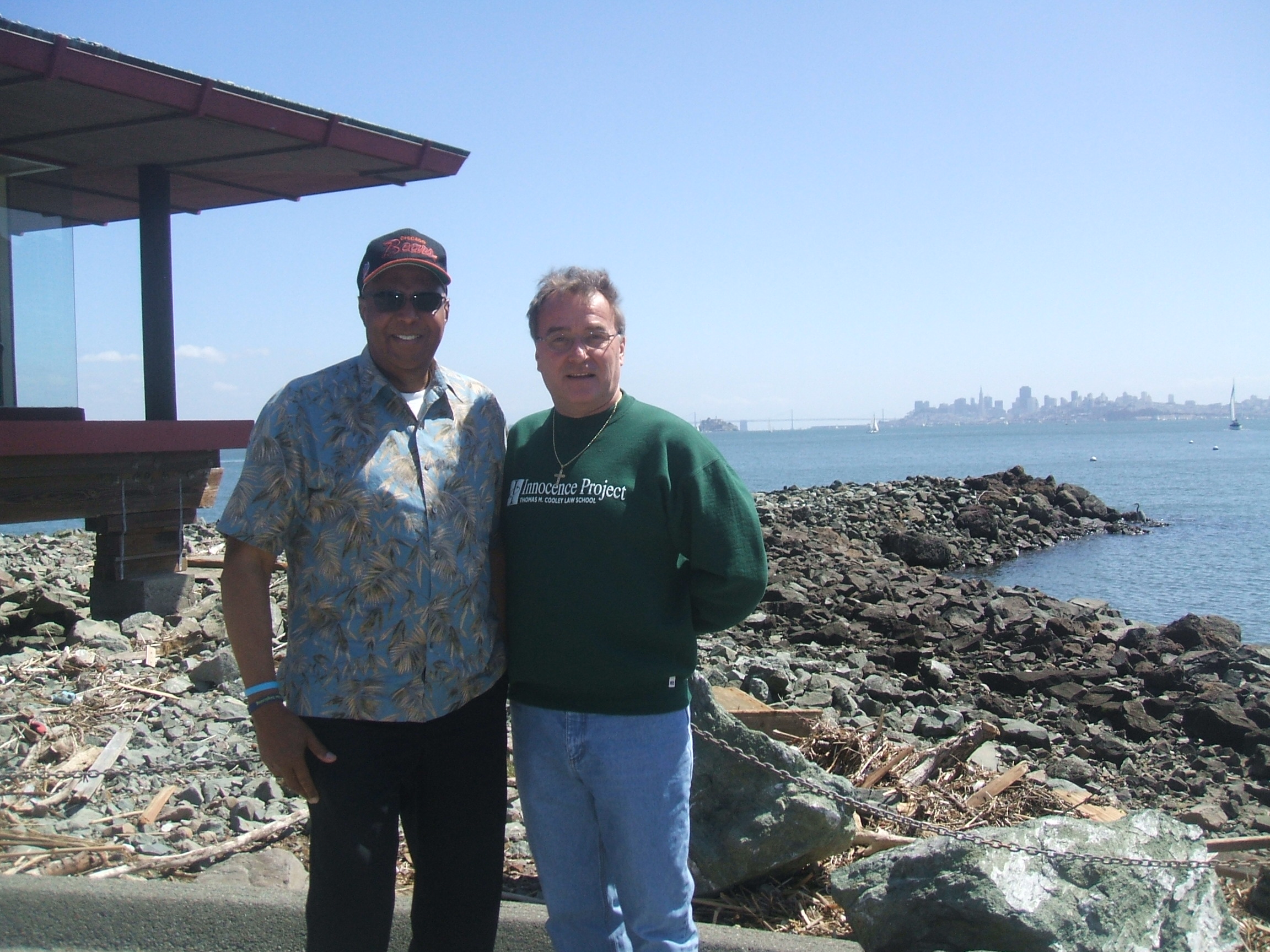 In San Jose 2008 Bill Proctor and Ken with Alcatraz Prison in the background